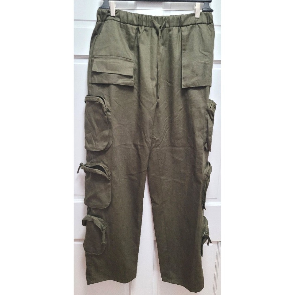 Pretty Little Thing Women's Cargo Utility Wide Leg Pants - Army Green - US Sz 10